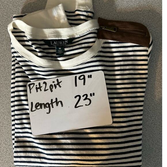 Lauren Ralph Lauren Sz M Striped Long Sleeve Suede Elbow Patches‎ nautical navy - Picture 8 of 10